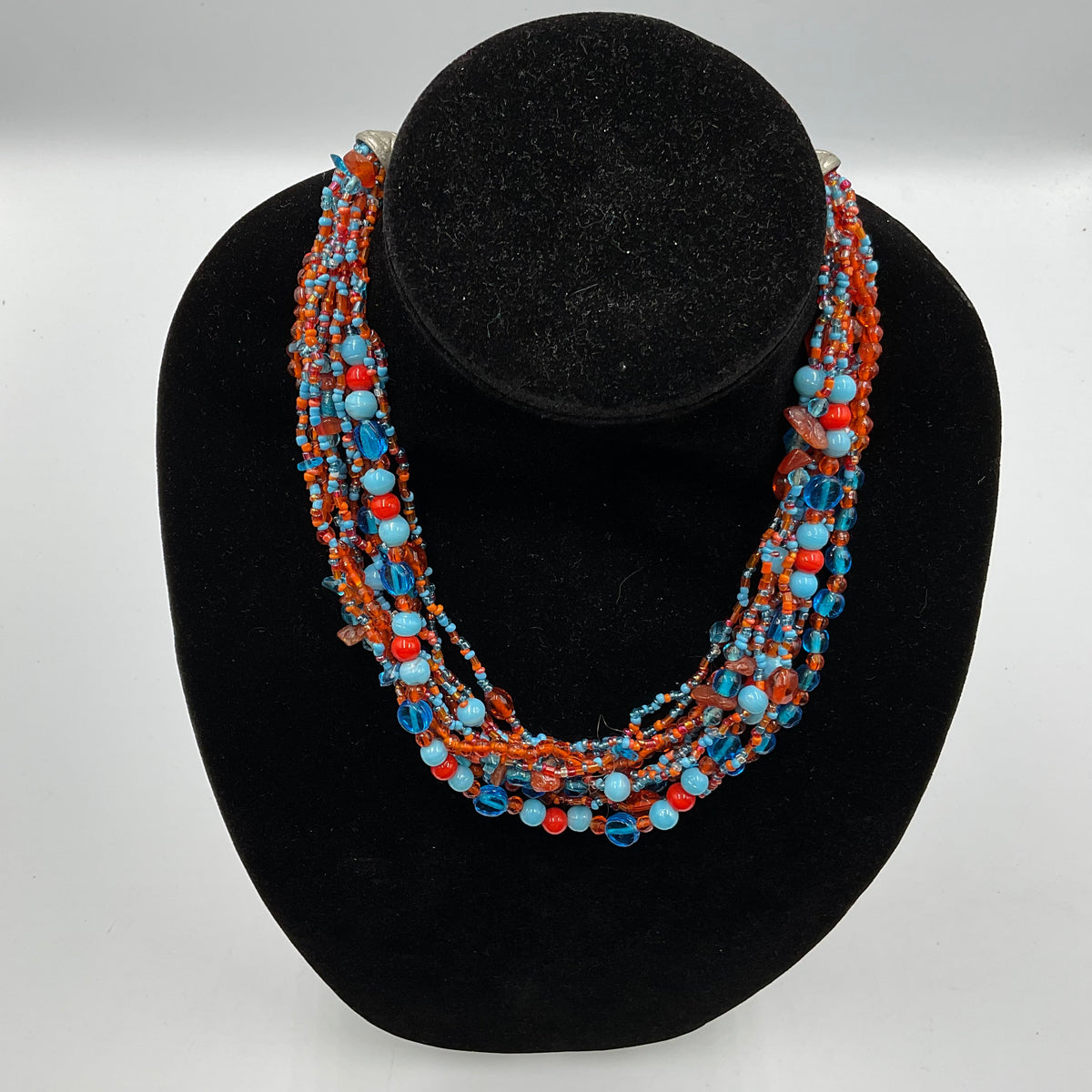 Red Blue Long Beaded Necklace