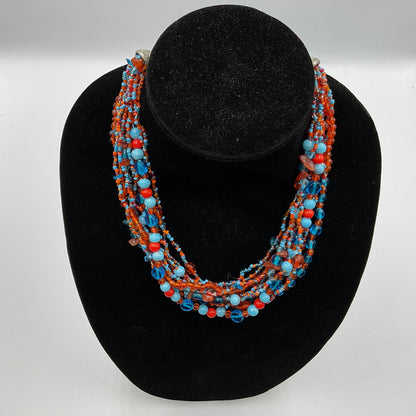 Red Blue Long Beaded Necklace