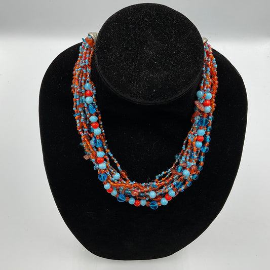 Red Blue Long Beaded Necklace