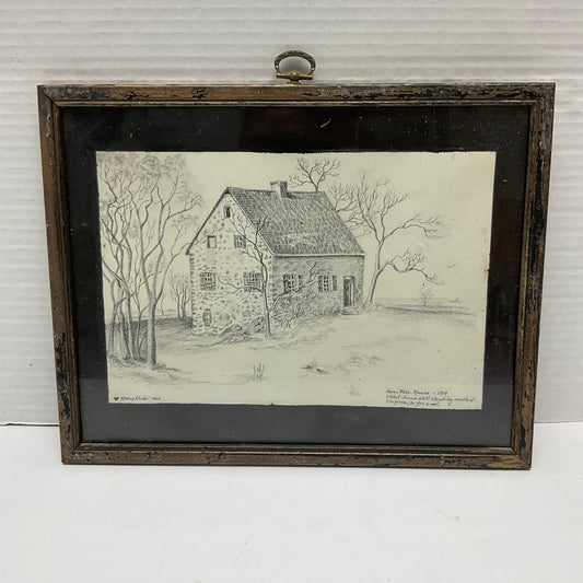Mary Koski Artist Vintage 1966 Framed Pencil Art Sketch Hans Herr House