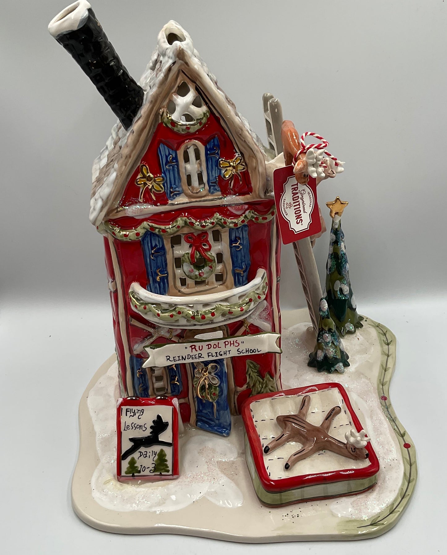 Blue Sky Clayworks Rudolph’s Flight School Tea Light Candle House