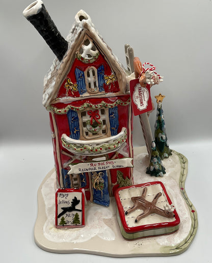 Blue Sky Clayworks Rudolph’s Flight School Tea Light Candle House