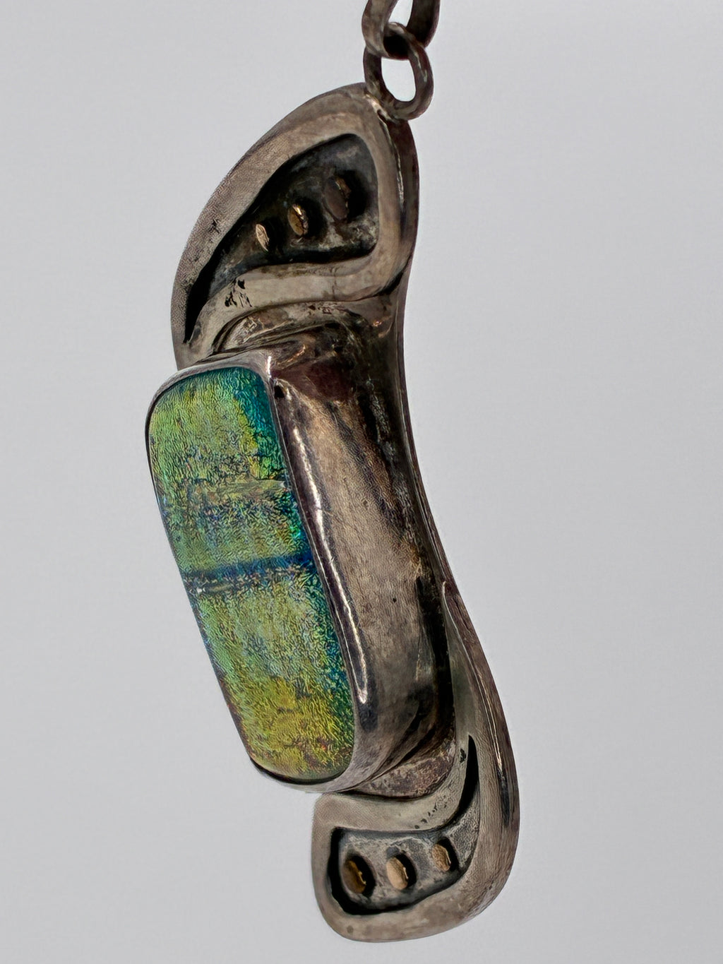 Artisan Dichroic Fused Glass Pendant 14K Gold Sterling Signed CRC As-Is