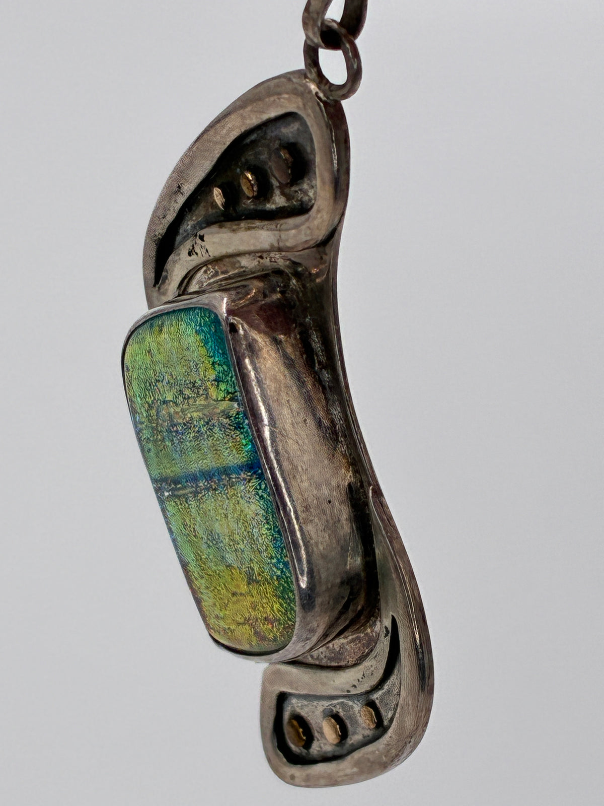 Artisan Dichroic Fused Glass Pendant 14K Gold Sterling Signed CRC As-Is