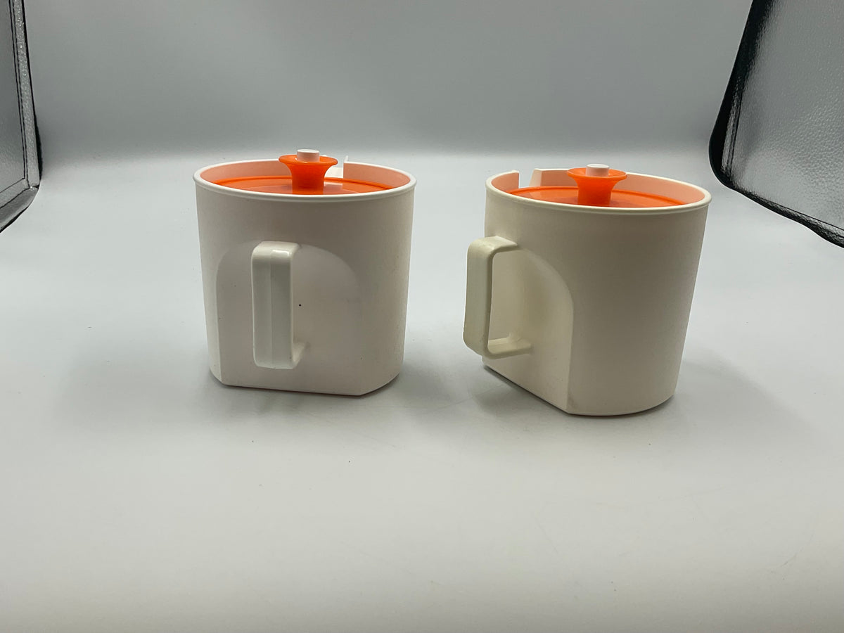 Vintage Tupperware 1414 1415 Sugar Creamer Set Orange Lids Retro