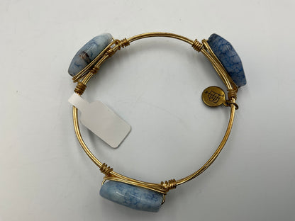 Bourbon and Boweties Bangle Gold Tone Wire Wrapped With Blue Marbled Stones