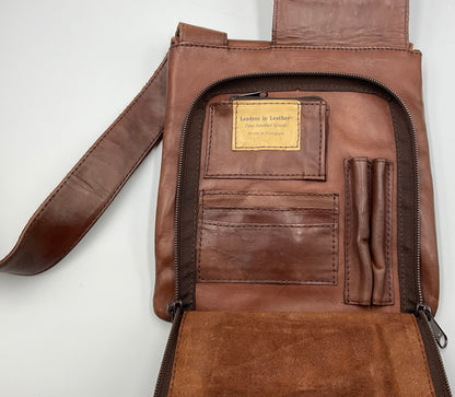 Leaders in Leather Brown Hand Tooled Leather Western Crossbody Messenger Bag