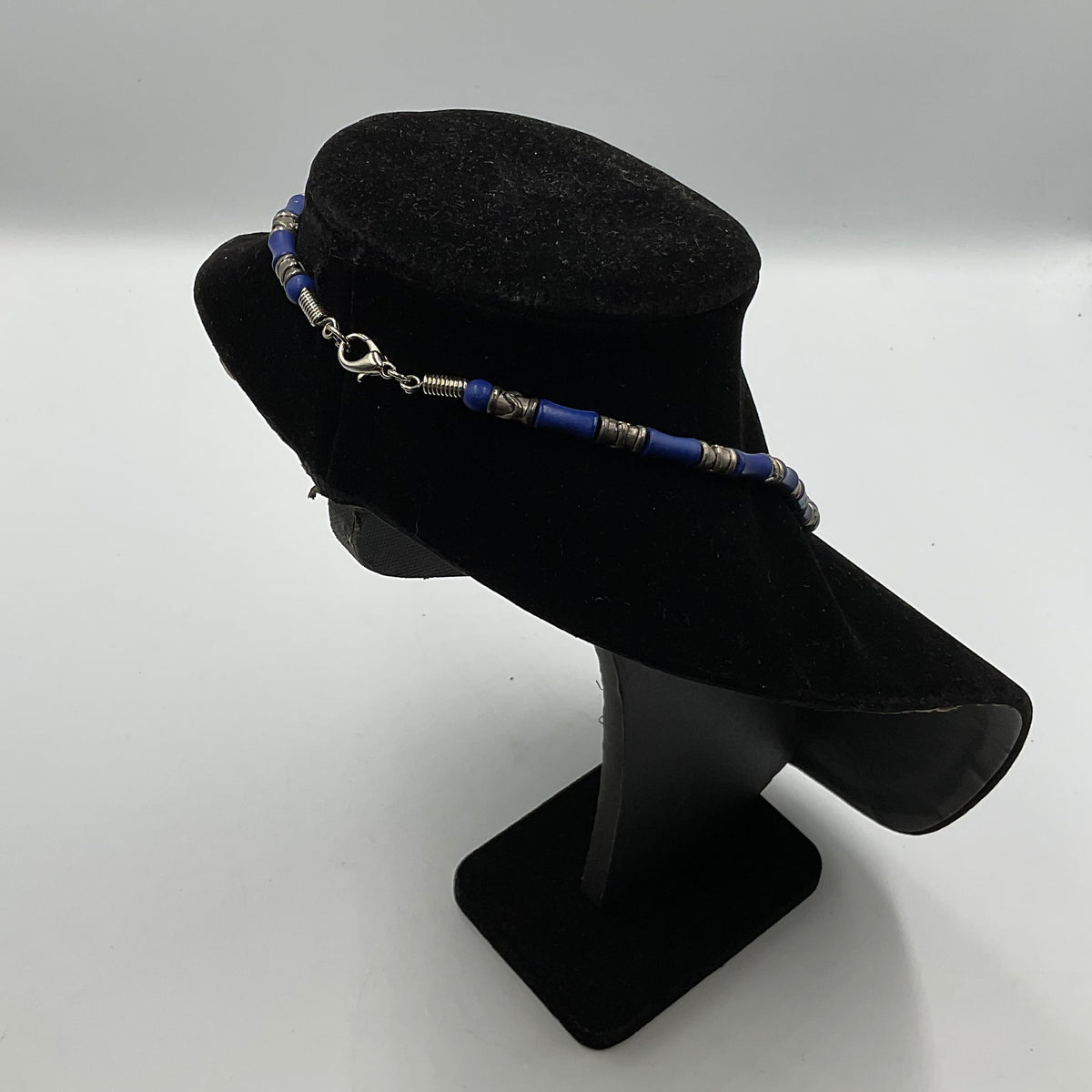 Blue and Silvertone Tube Shaped Beads Fashion Jewelry Necklace