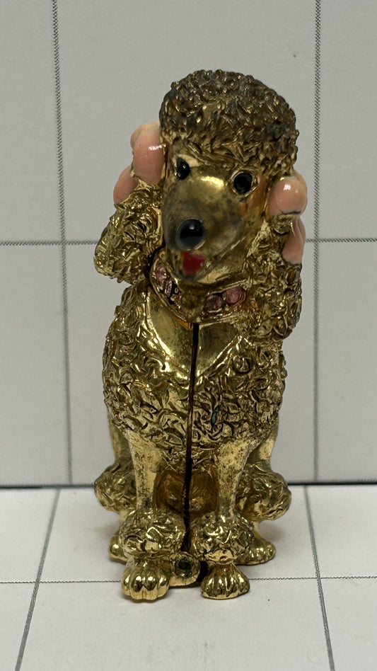 Estee Lauder Vintage 1990s Dazzling Solid Gold-Tone Petite French Poodle Dog Perfume Compact Empty