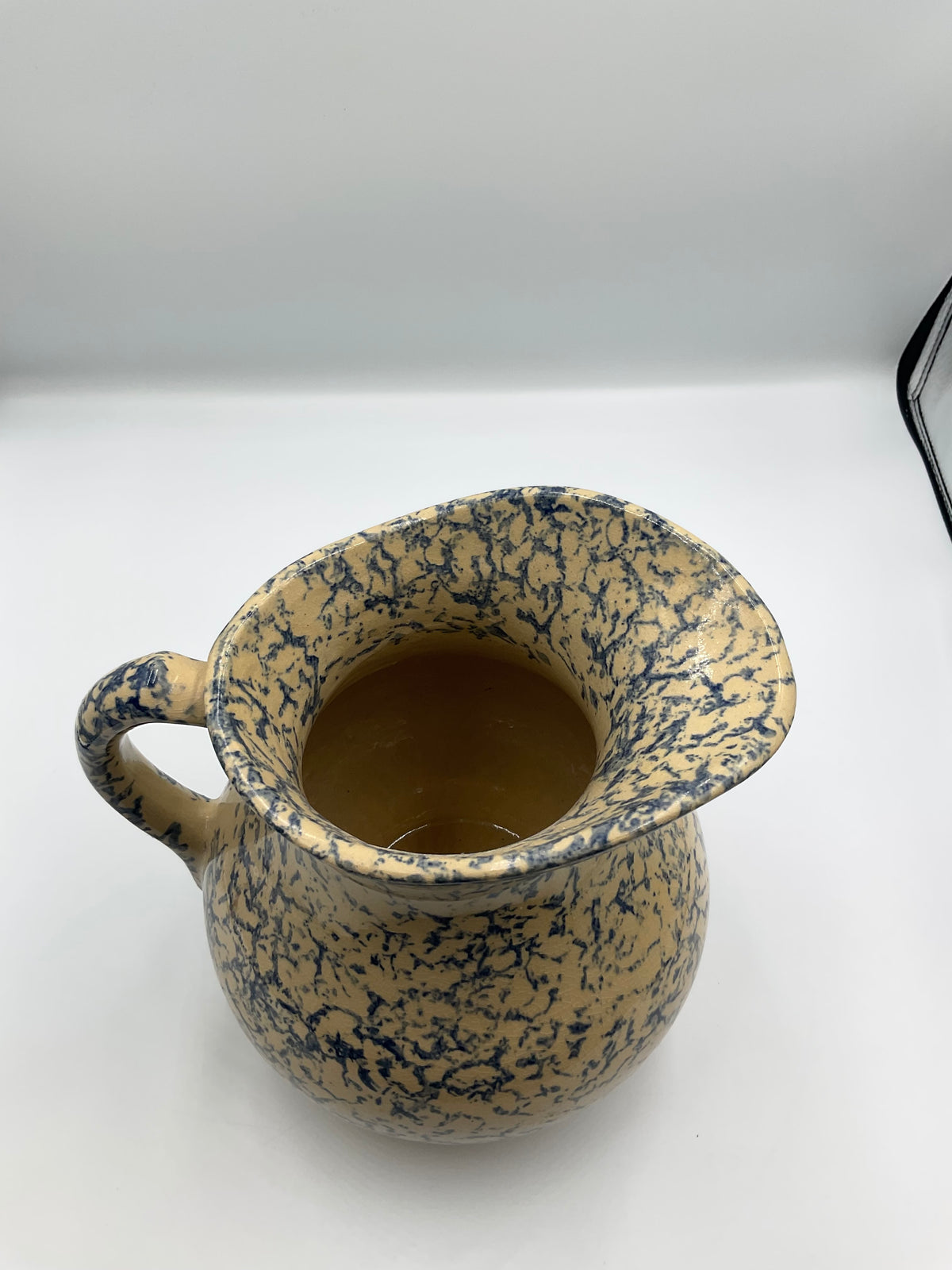 vintage Robinson Ransbottom Pottery Company (R.R.P. Co.) blue spongeware ewer pitcher