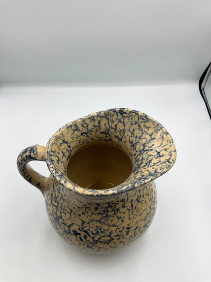 vintage Robinson Ransbottom Pottery Company (R.R.P. Co.) blue spongeware ewer pitcher