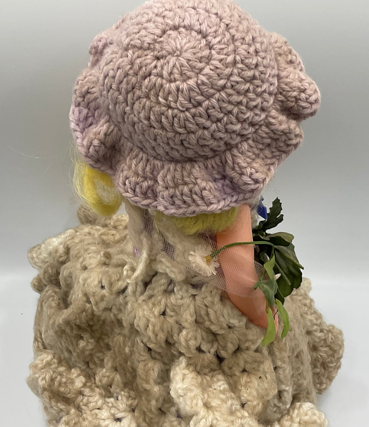 Vintage Doll Lavender Hand Crochet Victorian Dress Hat Handmade Outfit