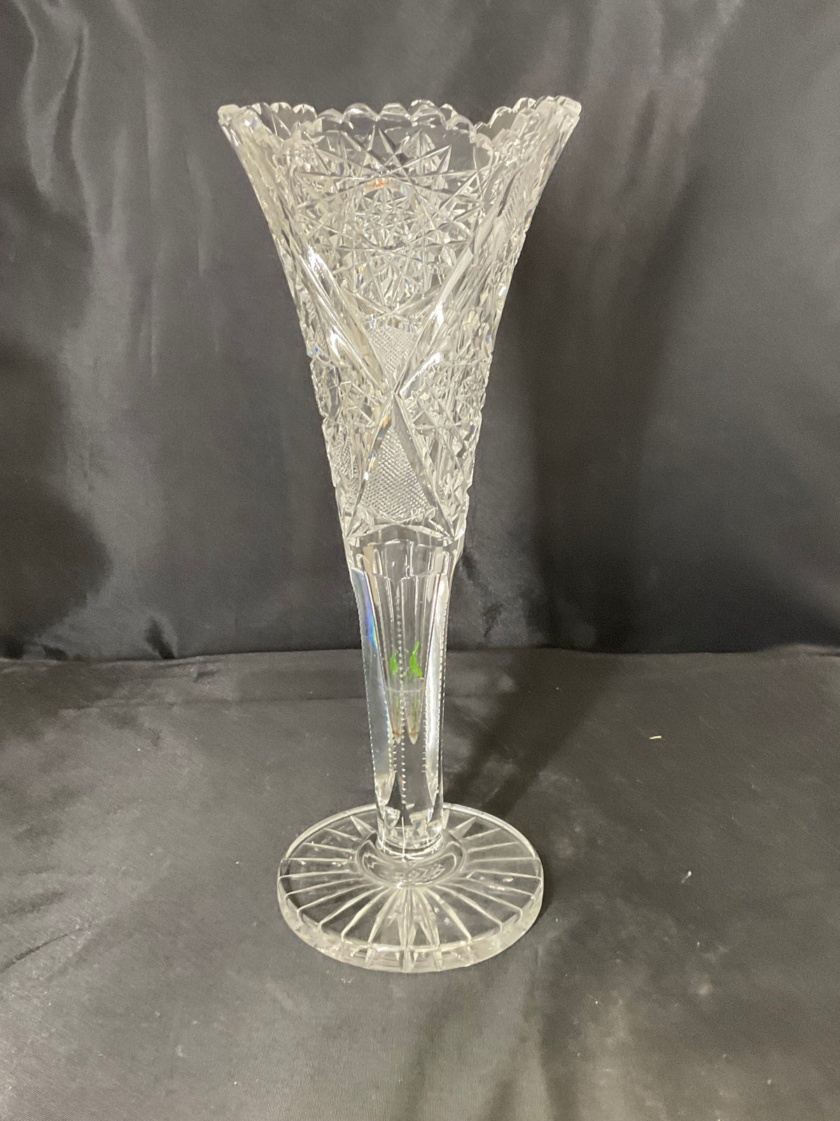 Vintage American Brilliant Period Cut Glass Trumpet Vase
