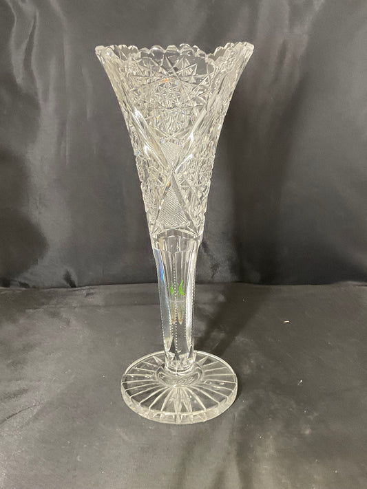 Vintage American Brilliant Period Cut Glass Trumpet Vase