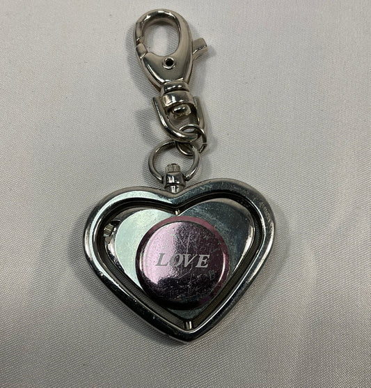 Love Heart Shaped Quartz Clip-On Watch Keychain Working New Battery