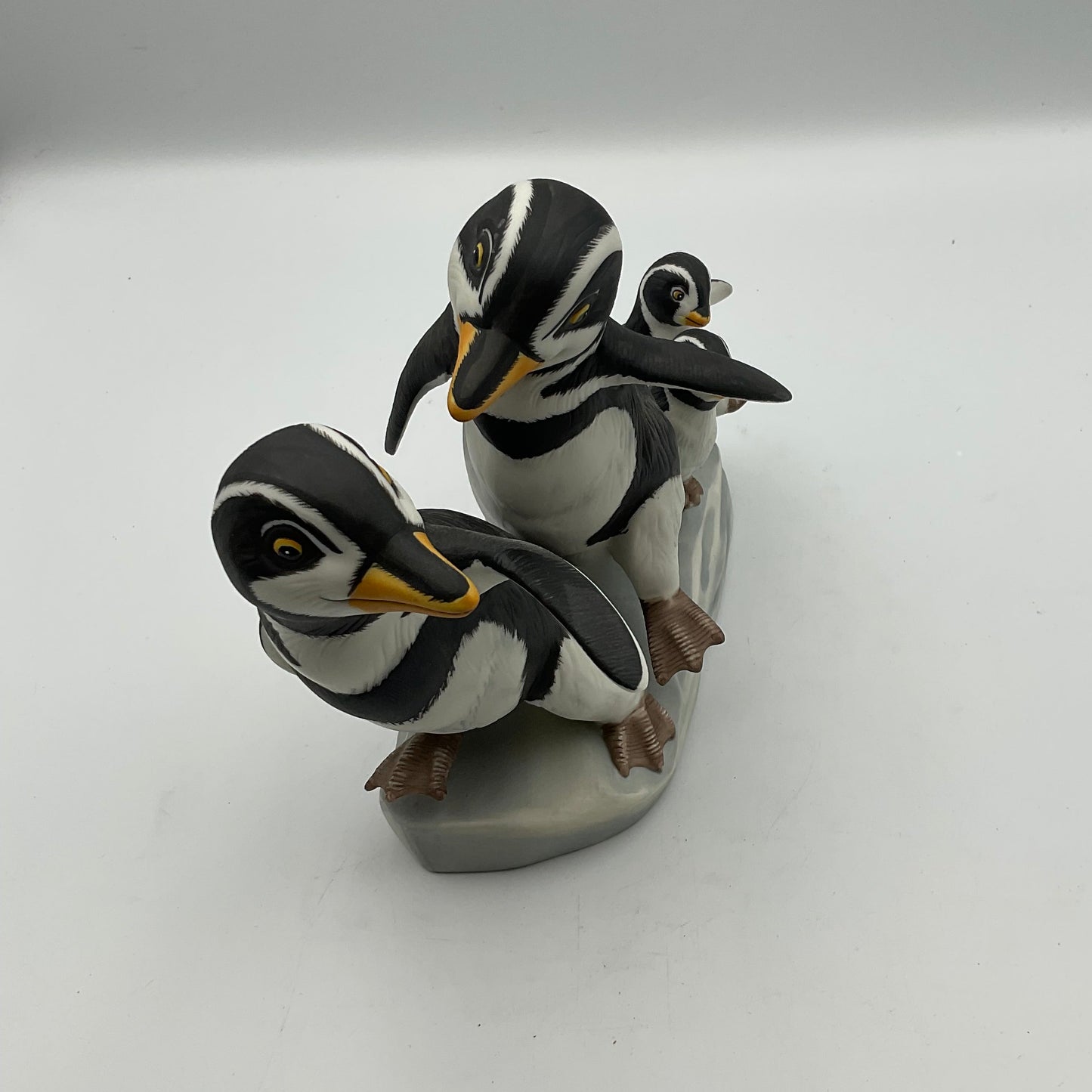 Walk This Way Vintage 1989 Franklin Mint Hand Painted Porcelain Penguins
