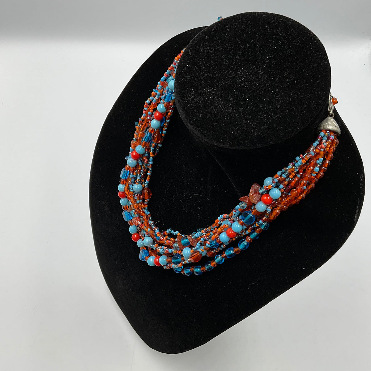 Red Blue Long Beaded Necklace