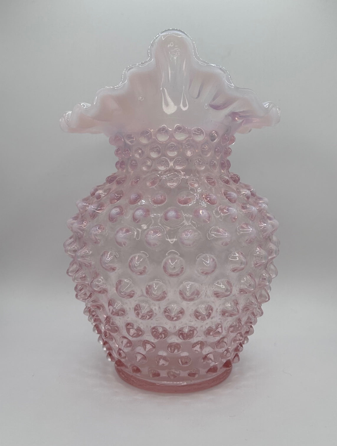 Vintage Fenton Jack in the Pulpit Hobnail Light Pink and White Translucent Glass Vase