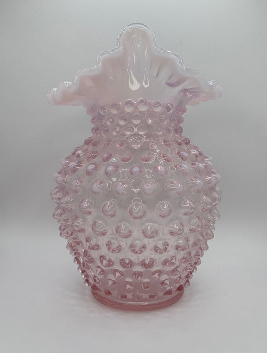 Vintage Fenton Jack in the Pulpit Hobnail Light Pink and White Translucent Glass Vase