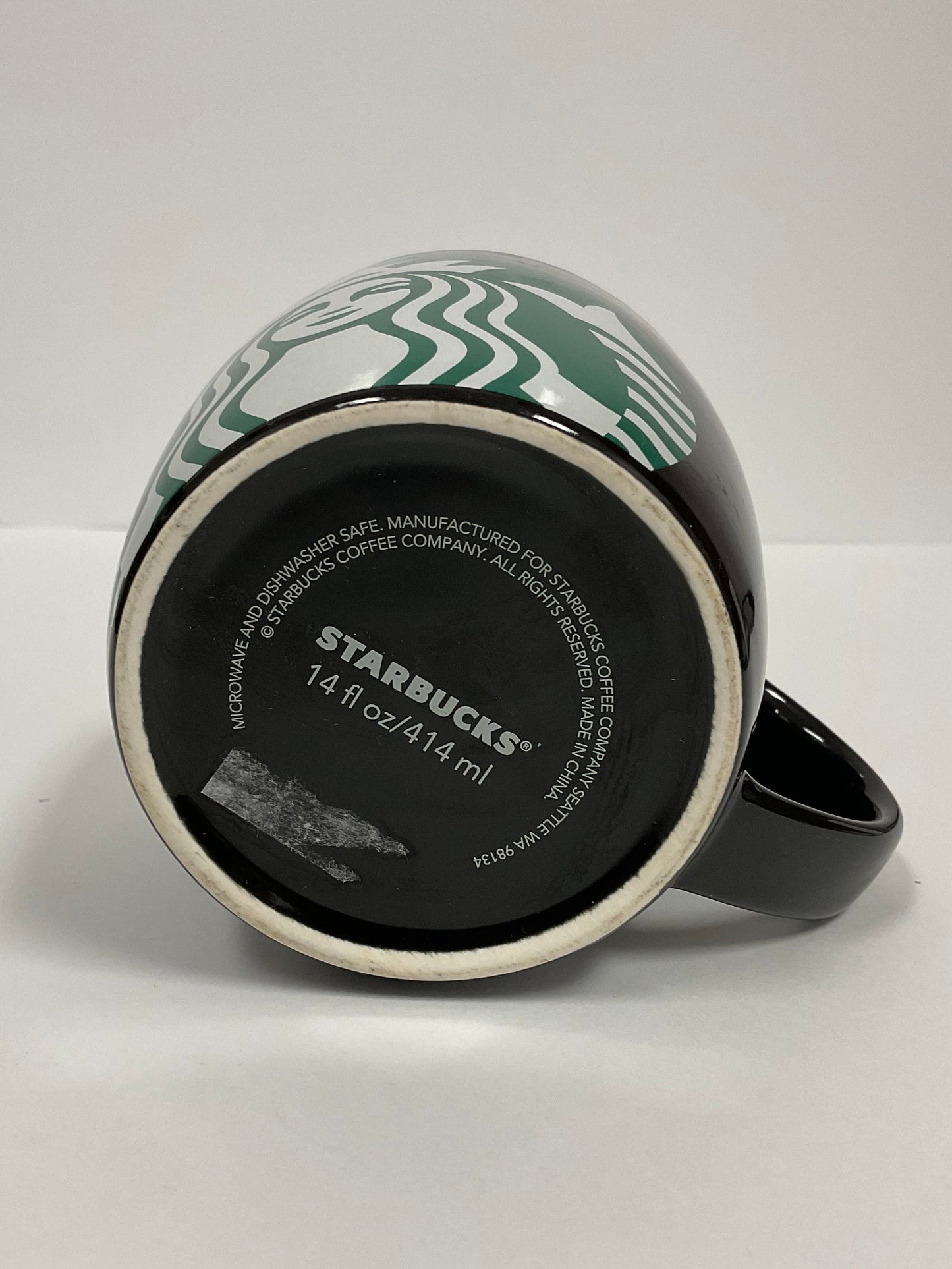 Starbucks Coffee Cup Black Ceramic Wide Mug Oversized Green Logo 14 Fl Oz Excellent Condition