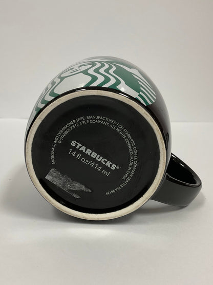 Starbucks Coffee Cup Black Ceramic Wide Mug Oversized Green Logo 14 Fl Oz Excellent Condition
