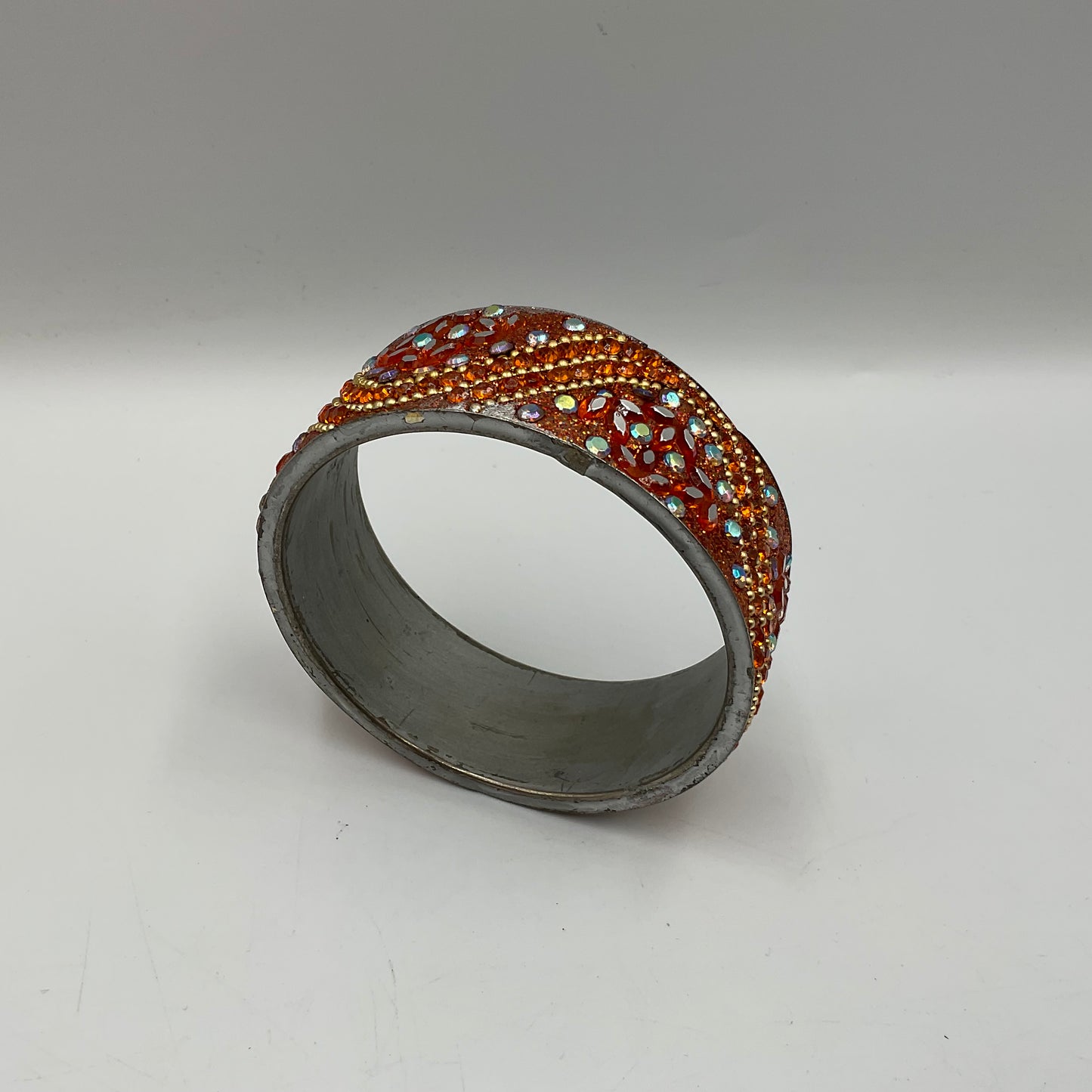 Wide Cuff Bangle With Orange Crystals