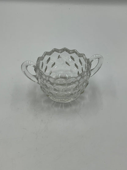 Vintage Fostoria American Clear Glass Creamer,Open Sugar Bowl and Matching Under Tray