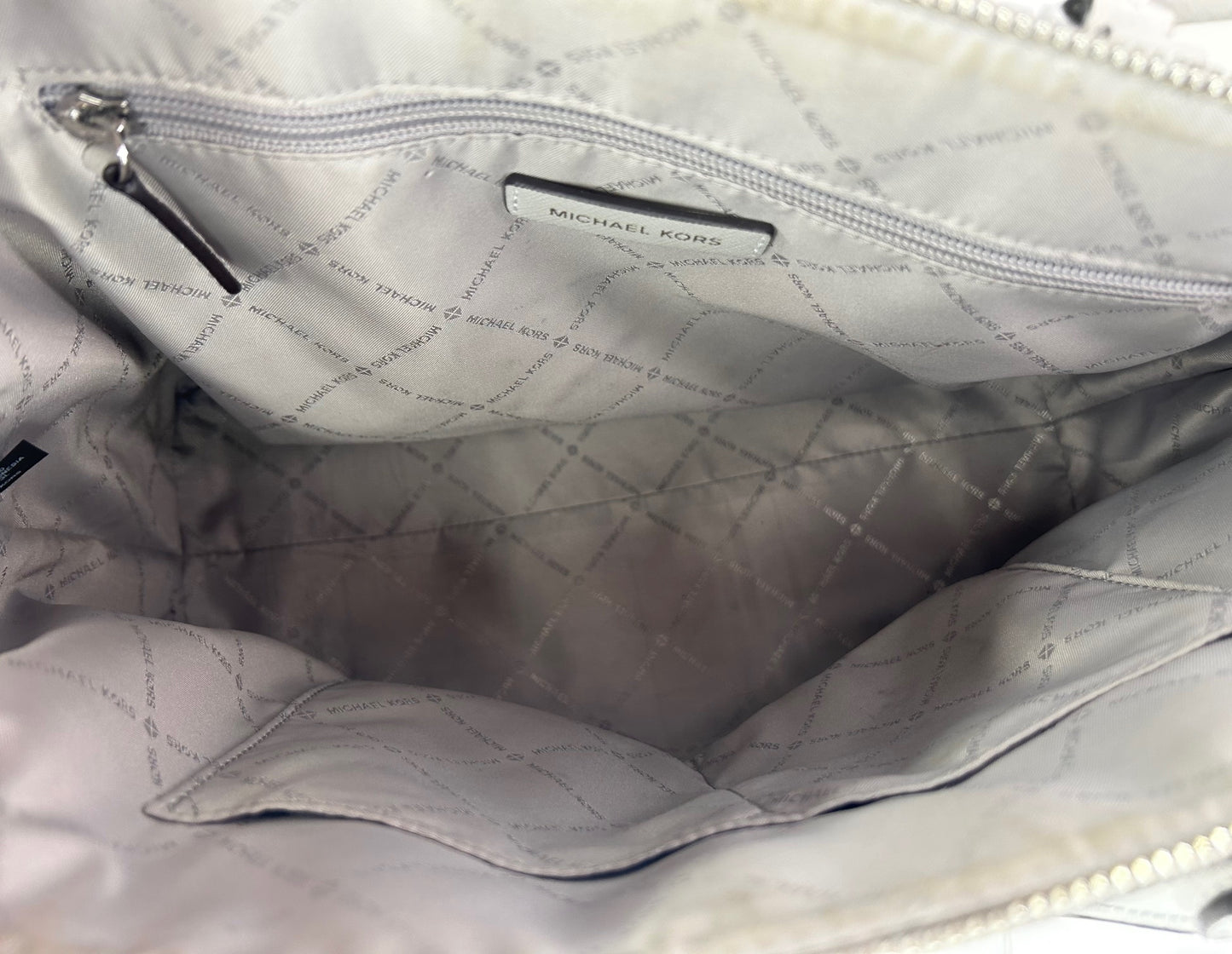 Michael Kors Ciara Large Light Stone Leather Top Zip Satchel Crossbody Purse Bag