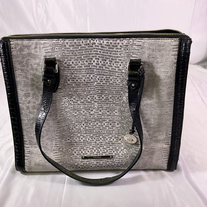 Brahmin Silver and Black Women's Leather Purse Shoulder Bag Faux Snakeskin Design and Metal Accents