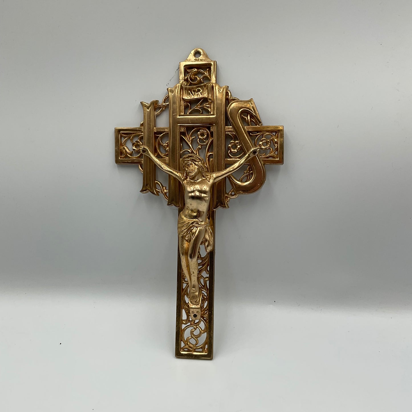 Pewter Filigree IHS Cross Crucifix 9.5 inches tall