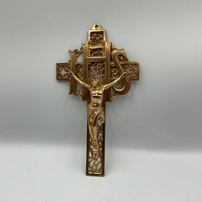 Pewter Filigree IHS Cross Crucifix 9.5 inches tall