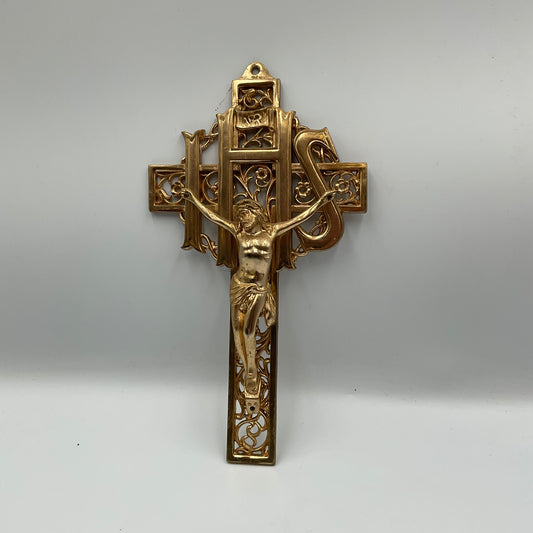Pewter Filigree IHS Cross Crucifix 9.5 inches tall