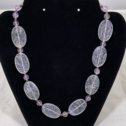 Opaque Lavendar Oval Stone Purple Beaded Fashion Necklace