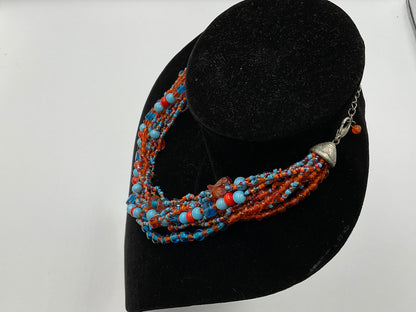 Red Blue Long Beaded Necklace