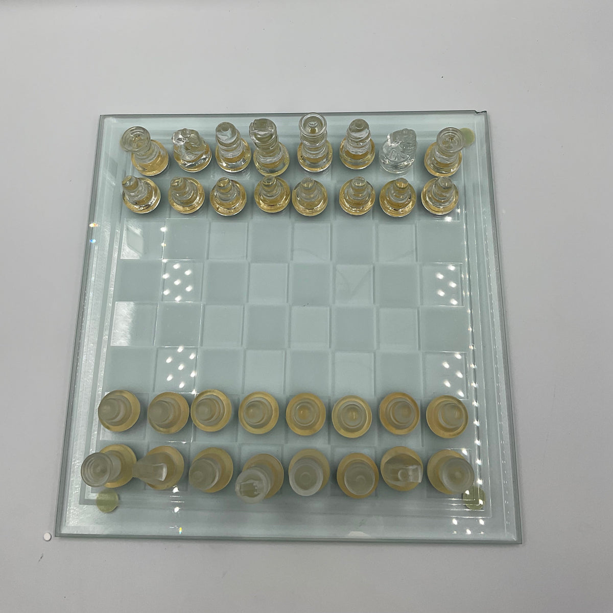 Vintage Glass Chess Set And Book