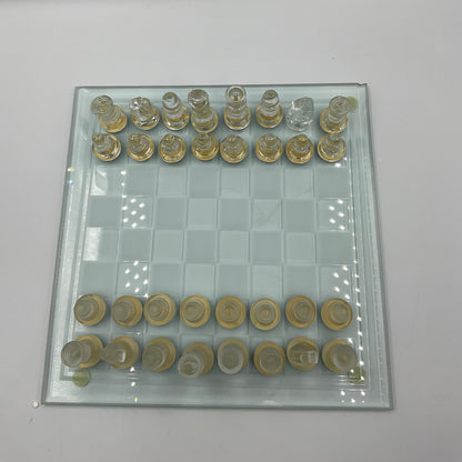Vintage Glass Chess Set And Book