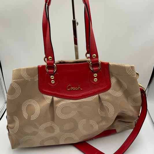 Coach Ashley Dotted Cherry Red and Beige Handbag