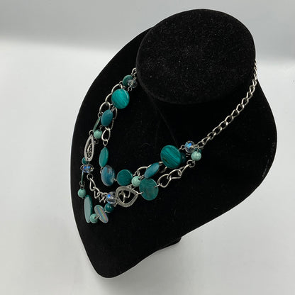 Teal/Clear Stone Beaded Chain Necklace