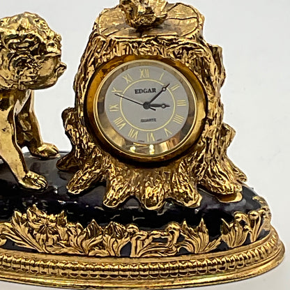 Vintage Edgar Quartz Miniature Clock with Cherbs and a Tree Stump