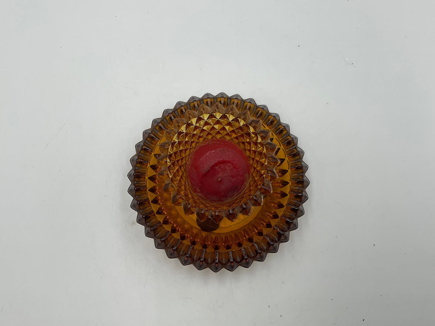 Set of 2 Vintage Diamond Cut Amber Glass Candle Holders