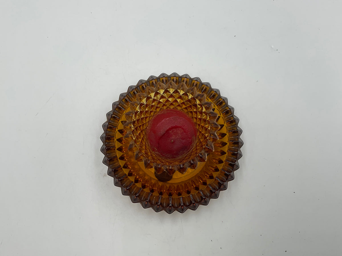 Set of 2 Vintage Diamond Cut Amber Glass Candle Holders