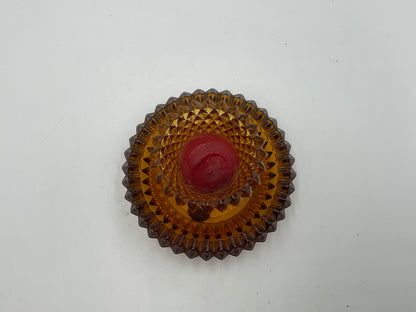 Set of 2 Vintage Diamond Cut Amber Glass Candle Holders