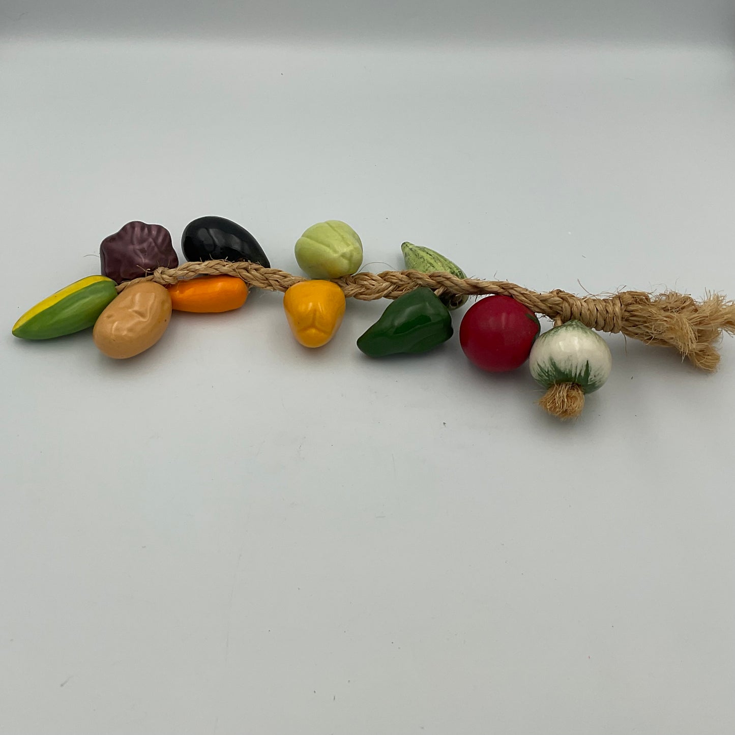 Pair Ceramic Fruit Vegetable on Jute Braid