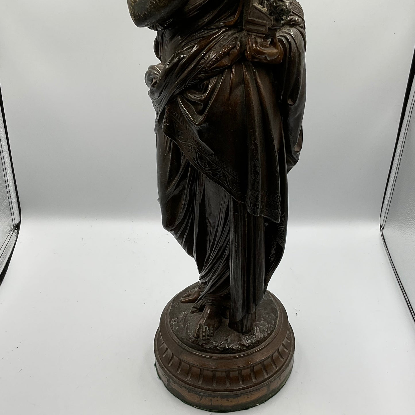Painted Bronze Neoclassical Sculpture Lady with Lyre