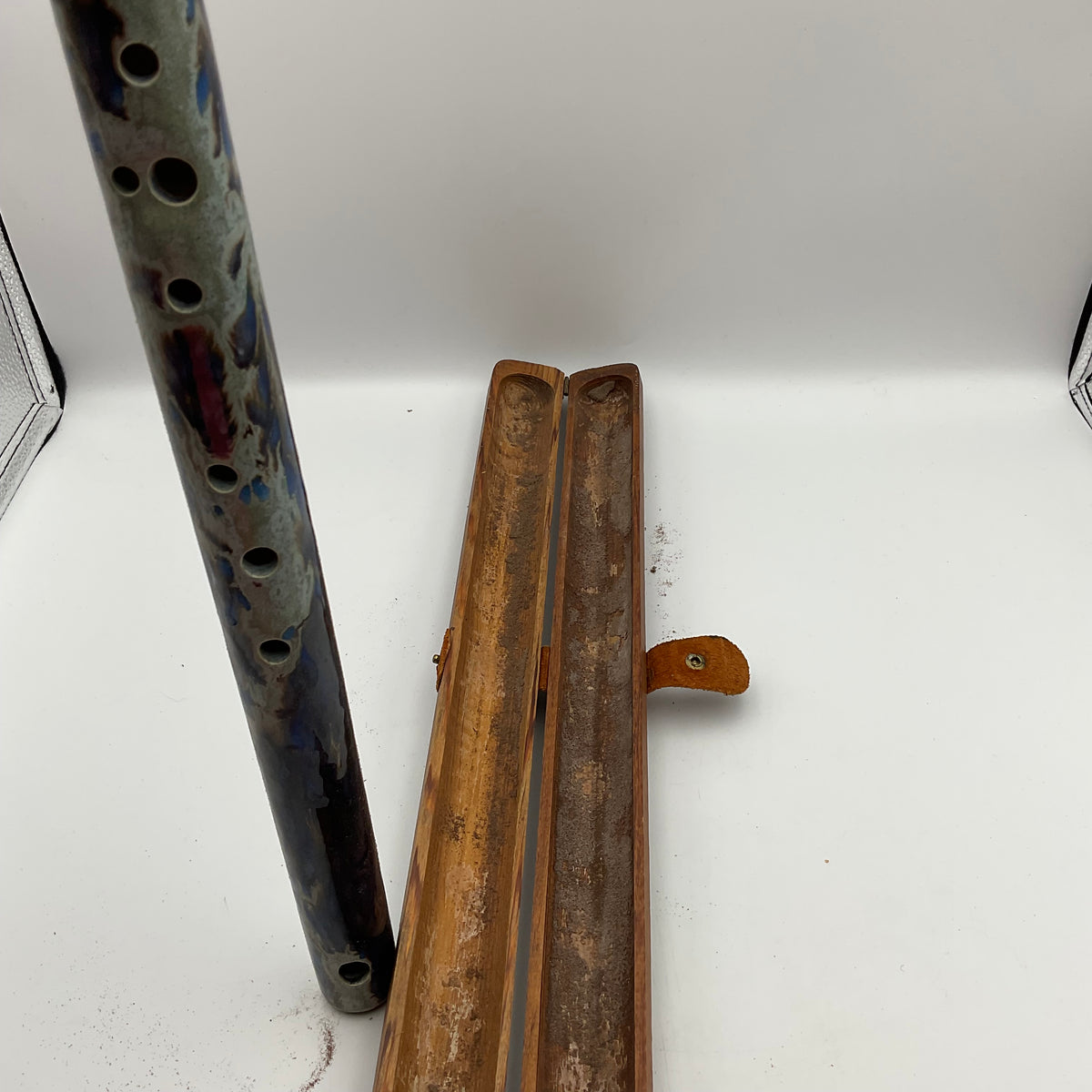 Vintage handmade Porcelain flute in wooden case