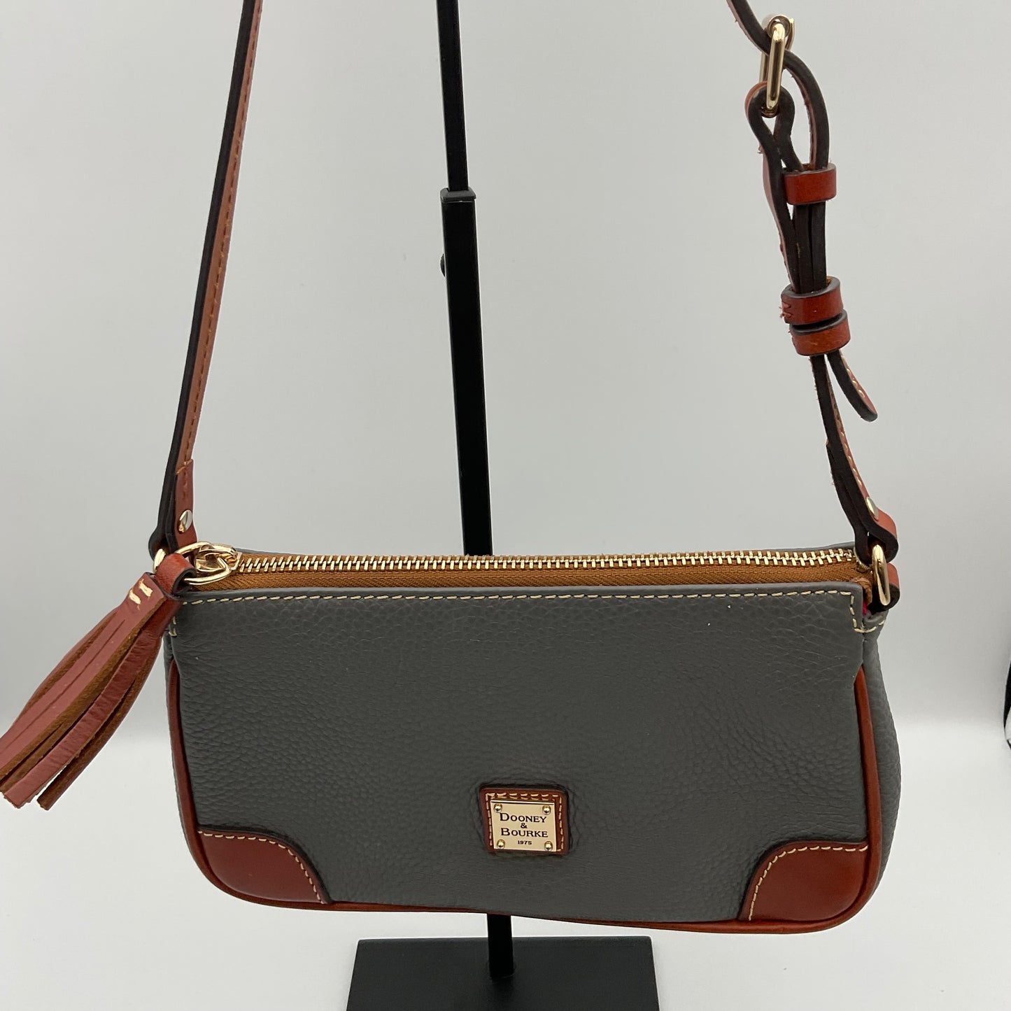 Dooney & Bourke Leather Crossbody Shoulder Bag Small Gray Brown Purse