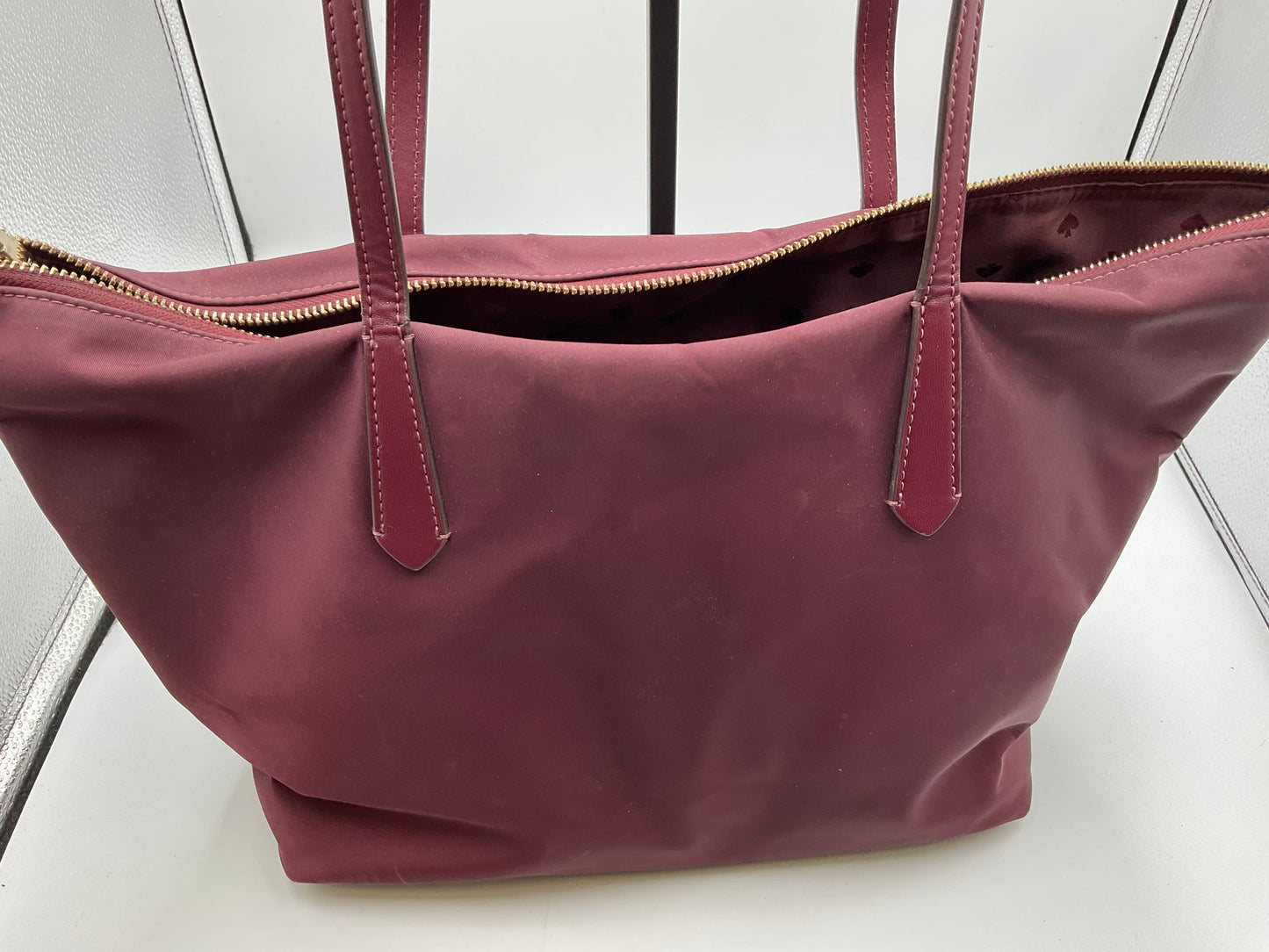 Kate Spade Large Canvas Reddish Burgundy Tote Handbag Purse