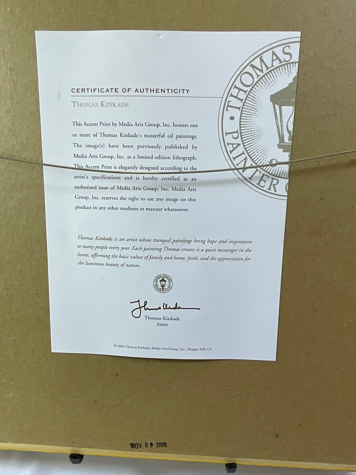 Thomas Kinkade A New Day Dawning Framed Print Picture with Certificate of Authenticity COA