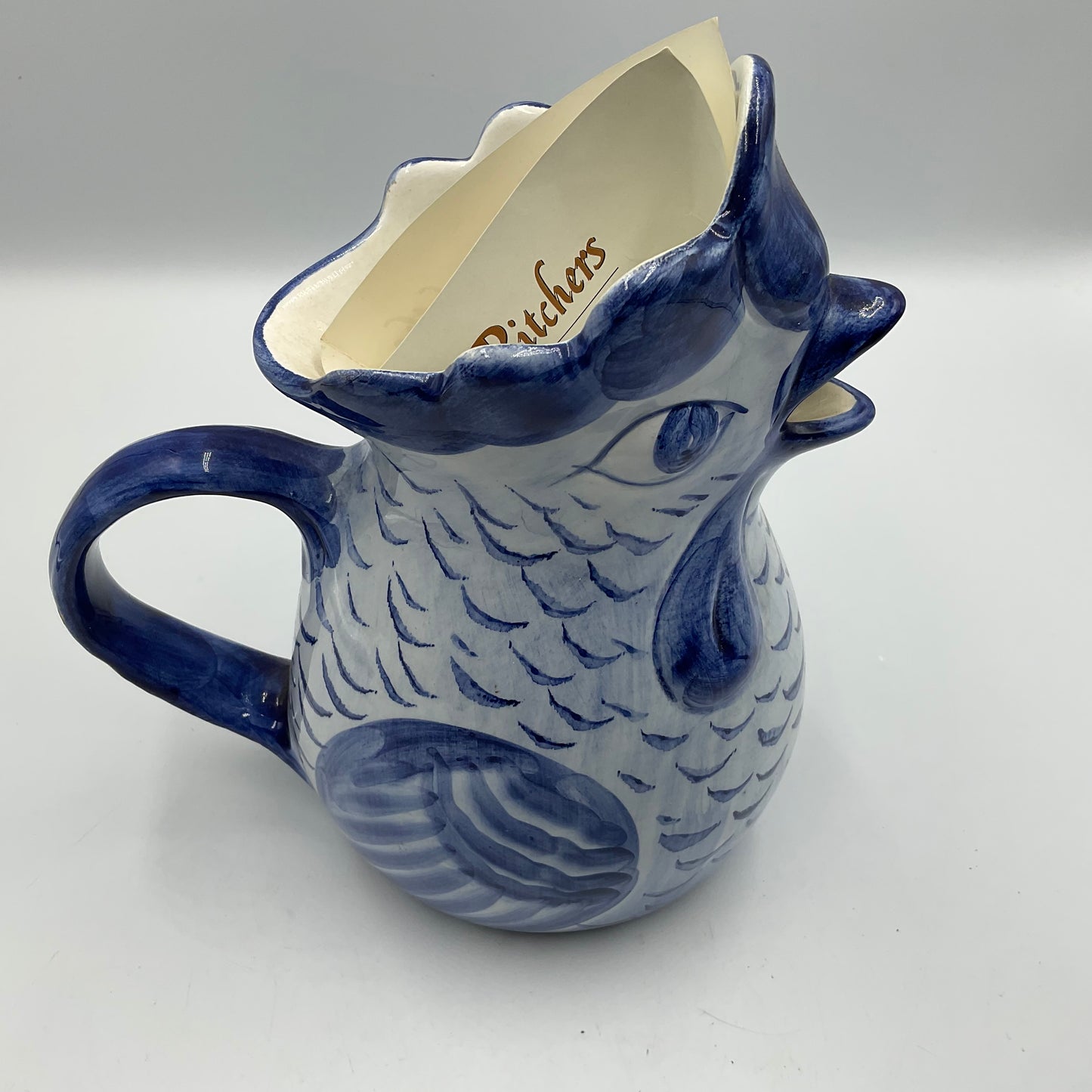 Vintage Blue And White Ceramic Chicken Pitcher