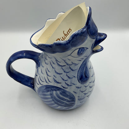 Vintage Blue And White Ceramic Chicken Pitcher